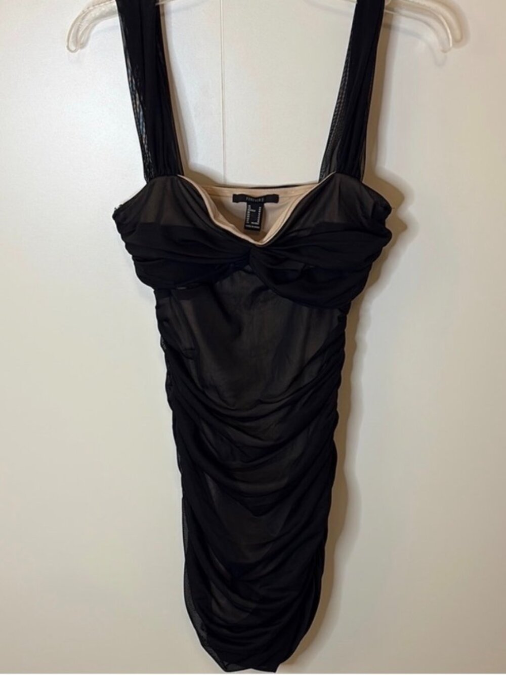 Forever 21 NWT Black Mesh Ruched Nude Lined Sleeveless size M